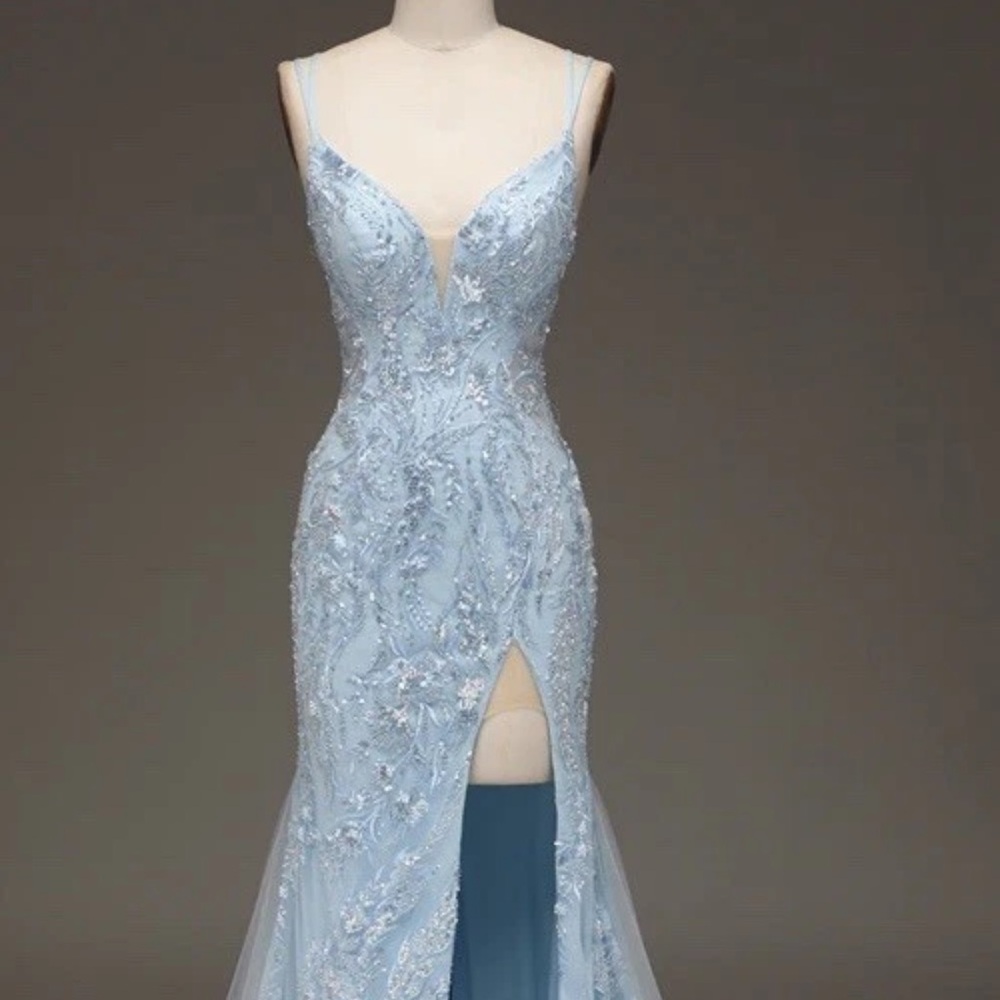 Chic Light Blue Embellished Prom Dress